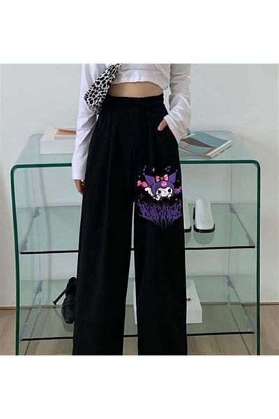 Touz Moda Kuromi Printed Oversize Unisex Black Sweatpants