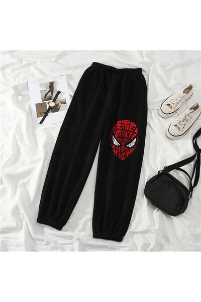 Touz Moda Μαύρο παντελόνι με στάμπα, Unisex, με στάμπα Spider-Man