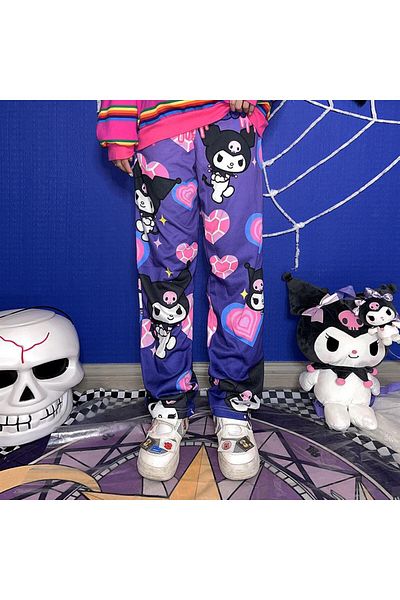 Touz Moda Unisex φόρμα Kuromi & Heart Collage Purple Wide Leg