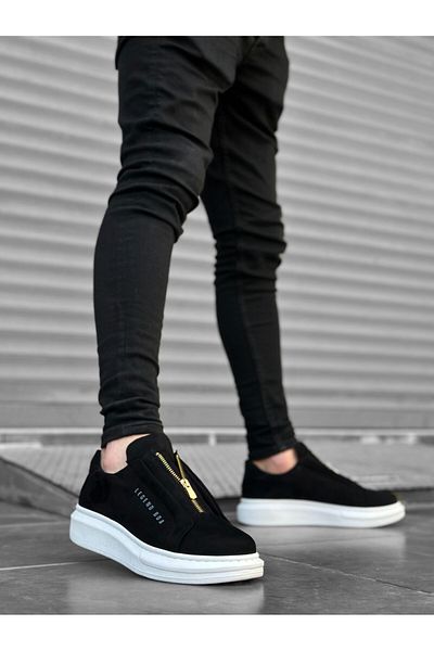 BOA BOA BA0310 - Black and White Men's Shoes with High Sole and Zipper