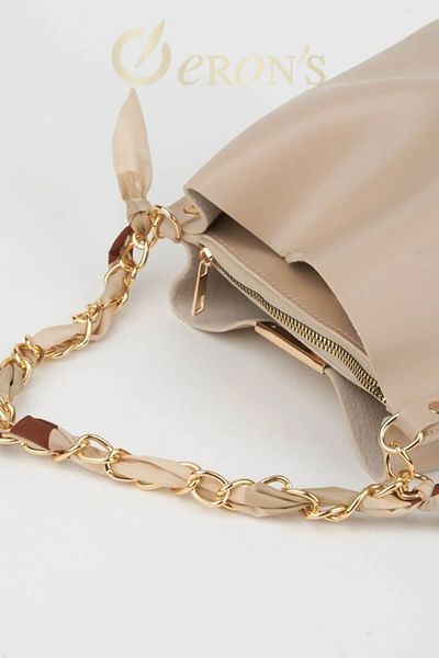 Chocolate Women's Mink Scarf and Chain Accessories Soft Leather 3 Compartment Handbag and Shoulder Bag