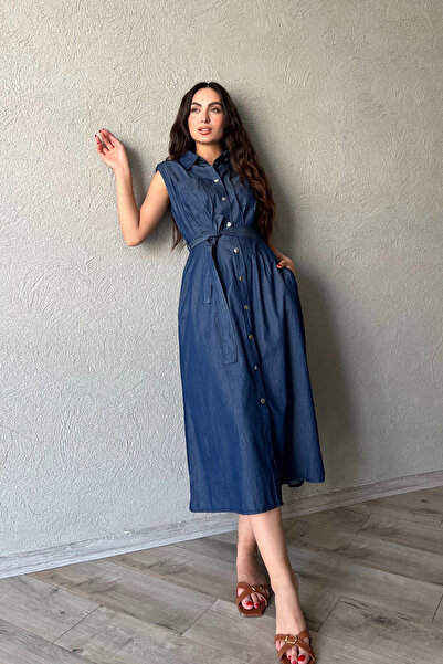 Seda Yalçın Atelier Padded Blue Dress - Snap Detail