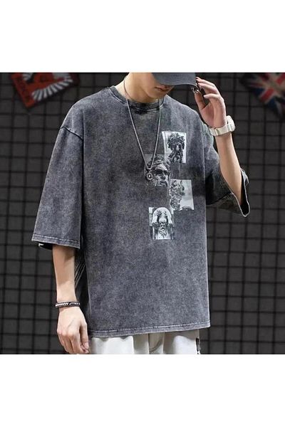 Touz Moda Πλένεται Art Printed Unisex Oversize Vintage T-shirt