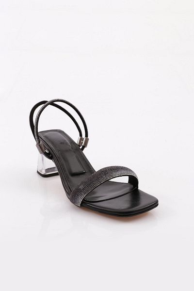 DGN Sandale de damă cu toc transparent cu vârf pătrat metalic negru - 10123275