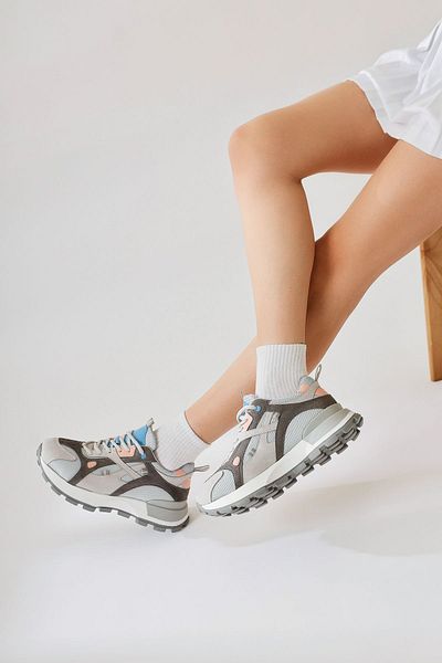 Limoya Pantofi de damă Siska albastru-gri cu șireturi cu talpă înaltă, pantofi sport pentru femei