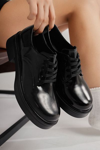 Limoya Pantofi casual de damă cu șireturi din piele neagră Satya