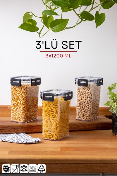 Nandy Home 1200Ml Set of 3 Rectangular Clear Storage Container with lock lid