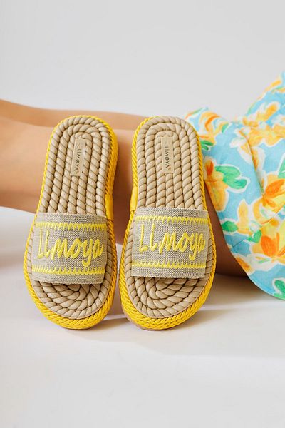 Limoya Vasana Yellow Soft Textured Thick Soled Rope Women's Slippers