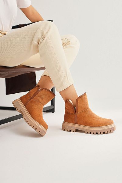 Limoya Κοντές γυναικείες μπότες Aniitta Tan Suede Shearling, Γυναικεία μποτάκια