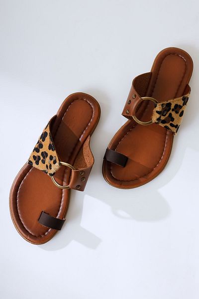 Limoya Γυναικείες σαγιονάρες από γνήσιο δέρμα Bitania Leopard