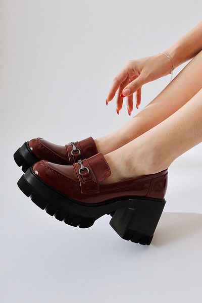 Limoya Mocasin cu platformă cu cataramă din piele lacuită Manija Burgundy, pantofi de damă