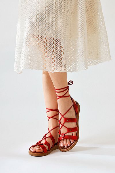 Limoya Genuine Leather Ruut Red Rivet Detailed Ankle Strap Women's Sandals