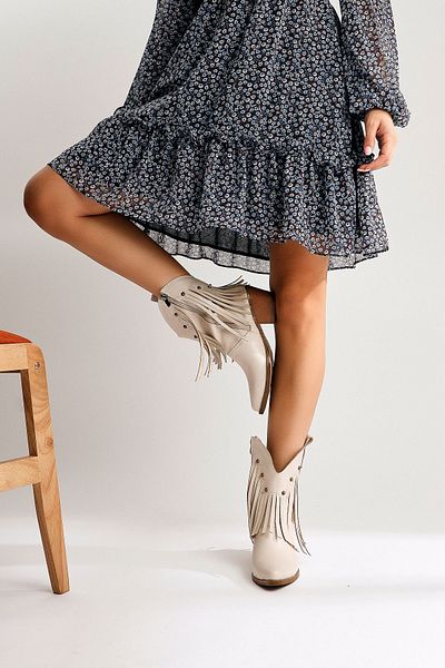 Limoya Lillebeth Beige Tasseled Studded Λεπτομερείς Western Γυναικείες Μπότες, Γυναικείο Μποτάκι