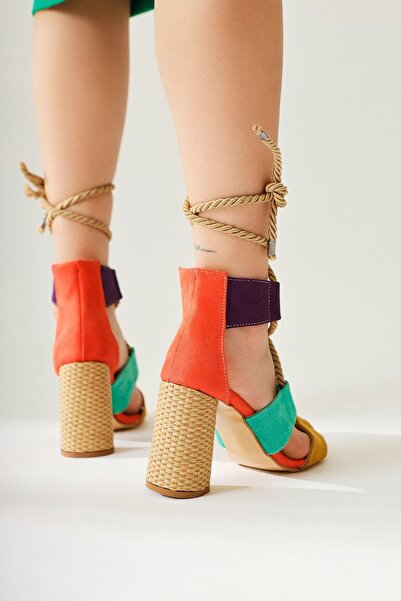 Limoya Britty Colorful Suede Women's Sandals - Rope Tie, Thick Straps