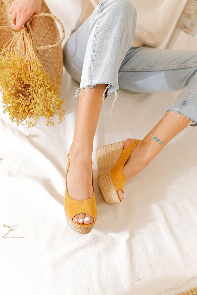Limoya Women's Mustard Suede Wedge Heeled Women's Sandals Opportunity Product