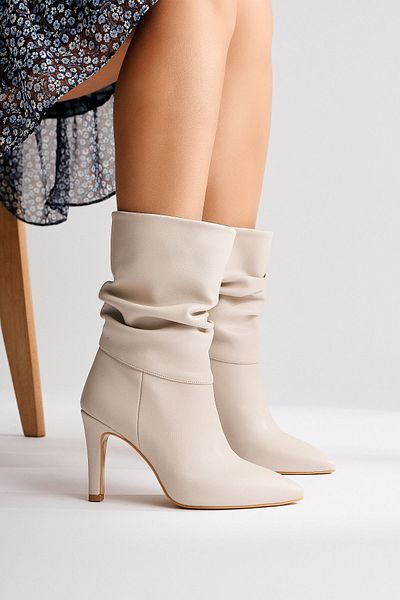 Limoya Wilma Beige Bellows Γυναικείες Μπότες με λεπτό τακούνι, Γυναικείο μποτάκι