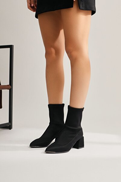 Limoya Anas Black Pointed Toe Diver, Γυναικείες μπότες από ύφασμα Stretch, Γυναικεία μποτάκια