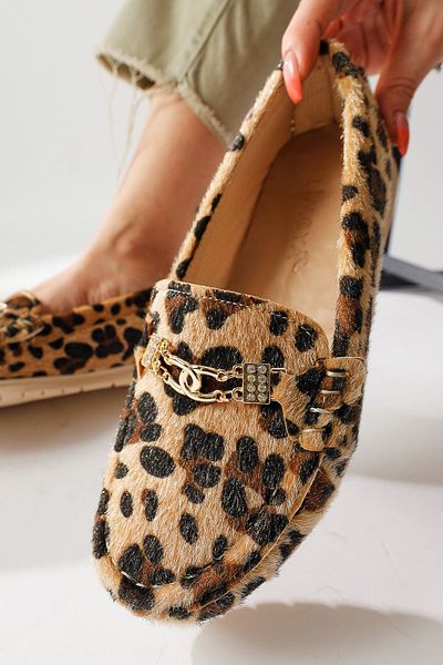 Limoya Detailní dámské neformální boty Turi Leopard s přezkou