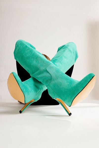 Limoya Γυναικείες μπότες Nenya Green Suede με μυτερές μύτες με λεπτό τακούνι