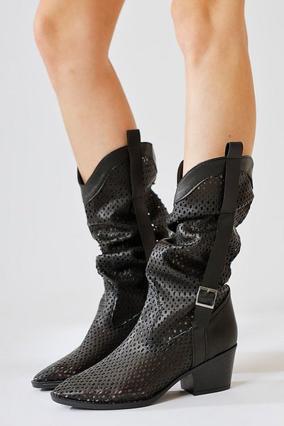Limoya Καλοκαιρινές γυναικείες μπότες Orietta Black Laser Cut Gusseted