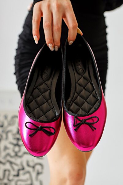 Limoya Сілле Фуша Зморшкувата шкіра Бант Деталізовані балетки, жіночі балетки