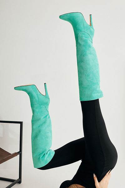 Limoya Γυναικείες μπότες Nenya Green Suede με μυτερές μύτες με λεπτό τακούνι