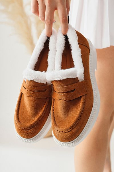 Limoya Genuine Leather Tommie Tan Suede Shearling Casual Daily Women's Shoes