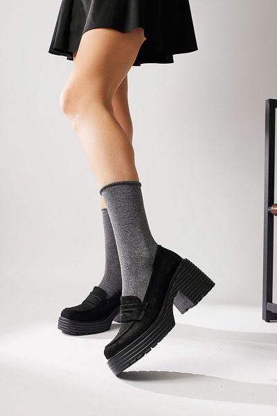 Limoya Mocasin cu platformă cu talpă groasă Alinne din piele intoarsa neagra, pantofi de dama