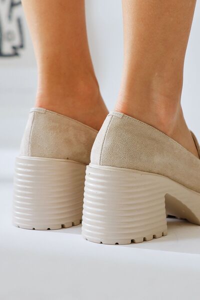Limoya Alinne Beige Suede Thick Sole Platform Moccasin, Women's Loafer Shoes