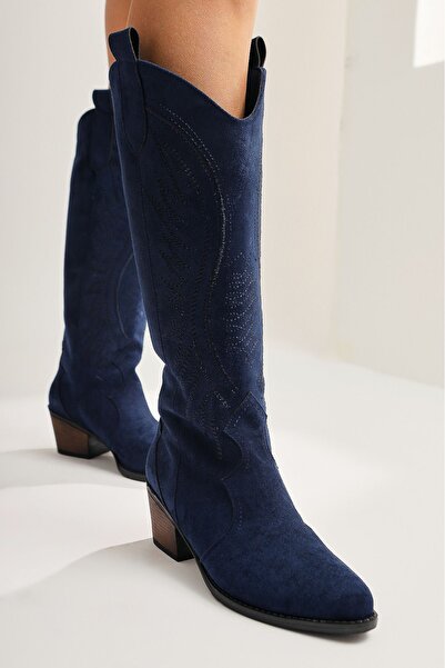 Limoya Hero Сині замшеві вишиті ковбойські жіночі чоботи