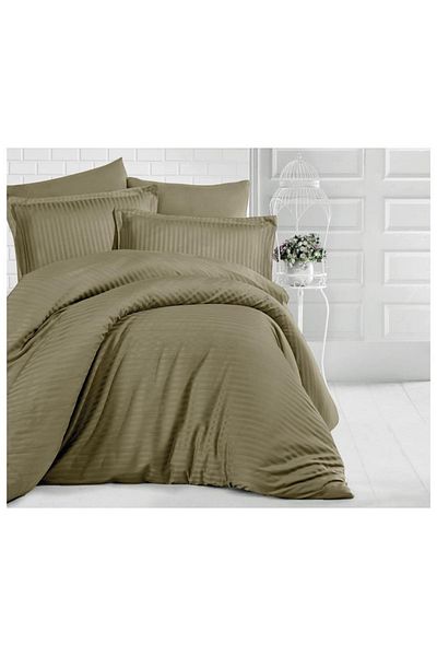 Clasy Clasy Striped Single Satin Duvet Set Olive Green