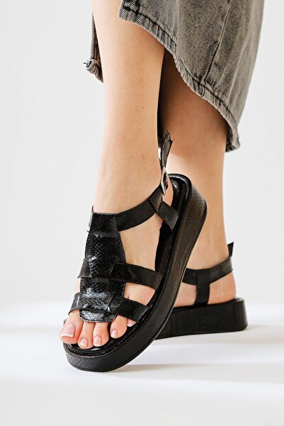 Limoya Tracey Siyah Kemerli Kalın Taban Kadın Sandalet Fırsat Ürünü