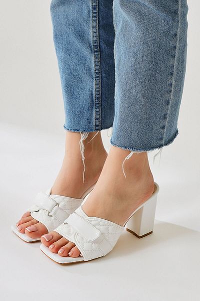 Limoya Prisha White Snap Detailed Patterned Heeled Women's Shoes
