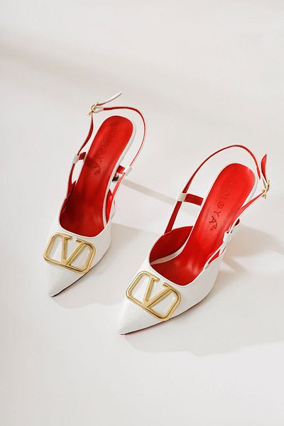 Limoya Eve-Marie White Buckle Detailed Pointed Toe Stiletto, Women's High Heels