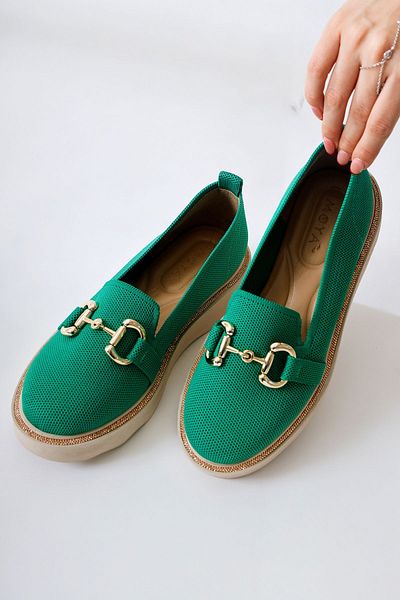 Limoya Pantofi casual cu cataramă din țesătură perforată verde Thien