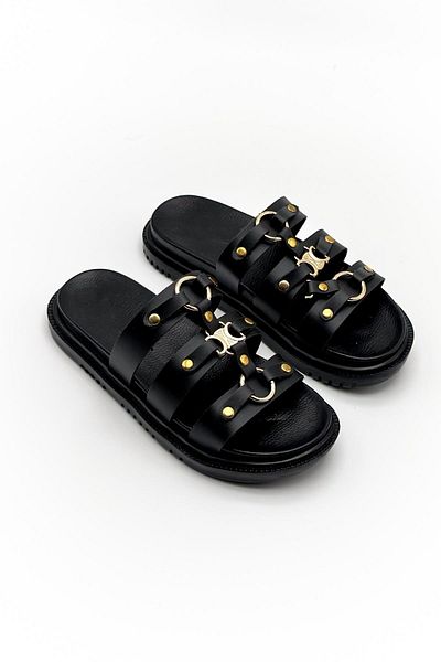 McDark Belinda Women's Black Leather Powder Slippers