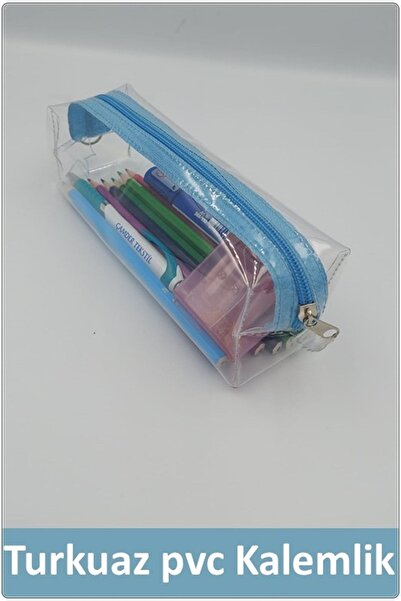 çamdertekstil Prozirna PVC pernica sa jednim odeljkom, prozirni tirkizni drža...