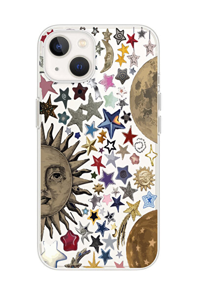 SUPER FRAME Iphone 13 Uyumlu Yıldız ve Gezegenler Tasarımlı Şeffaf Telefon Kı...