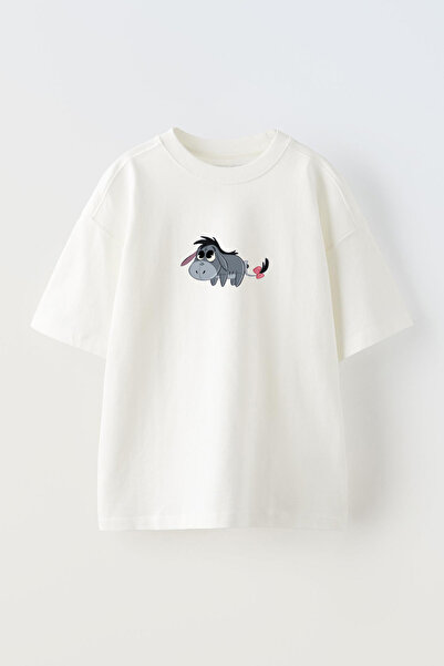 NMG TEKSTİL Tricou tricotat cu imprimeu de desene animate, alb, supradimensio...