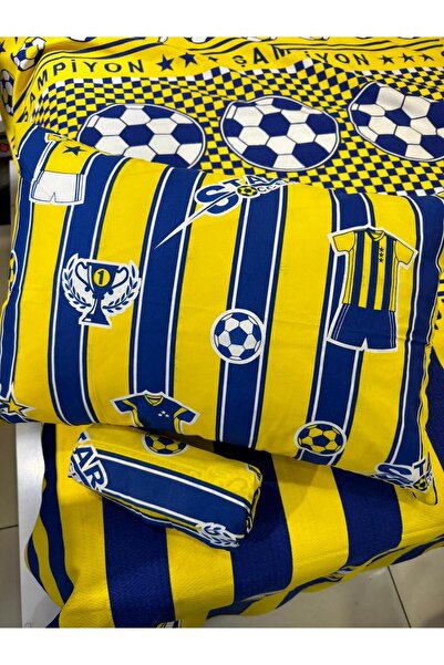 ŞENER HOME Single Elastic Pique Set - Yellow-Navy Blue Fan Patterned Sheet