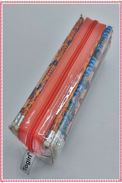 Togin Red, Transparent PVC Pencil Case Single Compartment Transparent Pen Holder Red Color Pen Holder