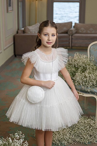Pamina PAMINA Girl's Tulle Stone Detailed Dress with Bag