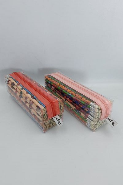 Togin Transparent PVC Pencil Case Single Compartment Transparent Pen Holder 1 Powder Color, 1 Red Pen Holder