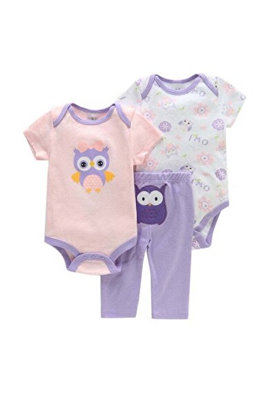 naynes طقم بدلة أطفال مكونة من 3 قطع على شكل بومة أرجوانية مع 9 دببة - كم قصي...