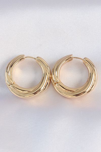 REKA MODA Asymmetric Crimp - Brass Gold Earrings
