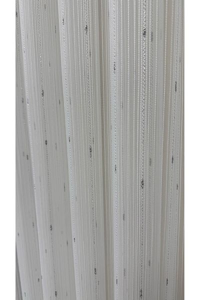 Fon Dünyası Luxury Silver Striped Tulle Curtain (1/3 Tight Pleat)