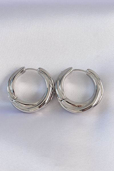 REKA MODA Asymmetric Curved Brass Silver Earrings