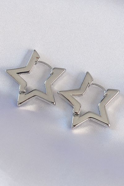REKA MODA Star Patterned Brass Silver Earrings