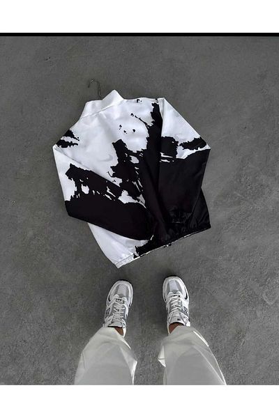 Lushen Unisex Αλεξίπτωτο Υφασμάτινο Υπερμεγέθη Ψηφιακό Εκτυπωμένο Μαύρο Ανεμοδράστη Αδιάβροχο