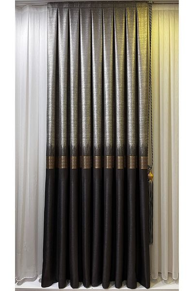 Fon Dünyası Panel Background Curtain Gray Anthracite Gold Stripe (Single Wing)